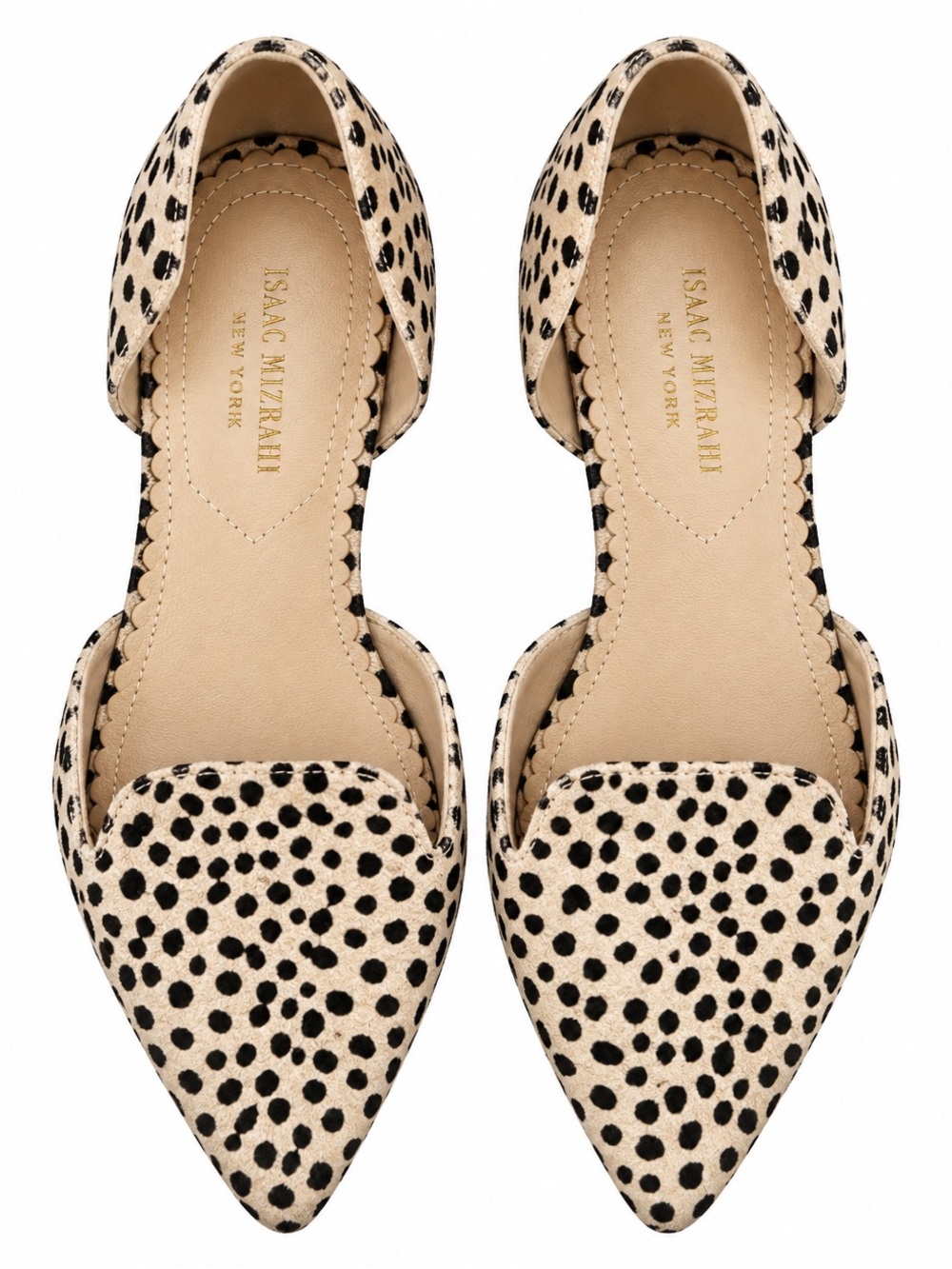 Isaac Mizrahi Beige & Black Spotted Pointed D'Orsay Flats